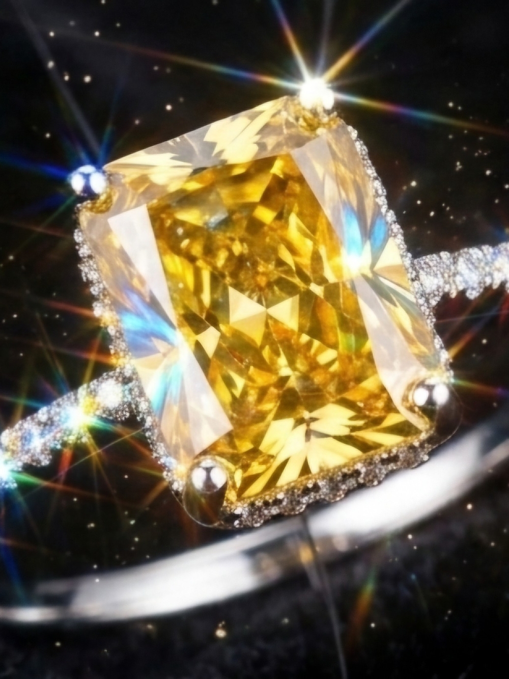 *NEW* 4 Carat Yellow Emerald-Cut Moissanite Gemstone Ring